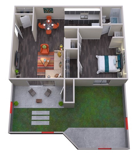 Floor plan for 1 bed, 1 bath, 675 sqft